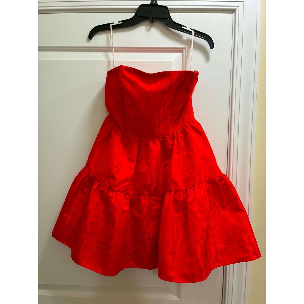 Forever 21 Womens Strapless Red Fit Flare Dress Party Mini Holiday Cocktail XS